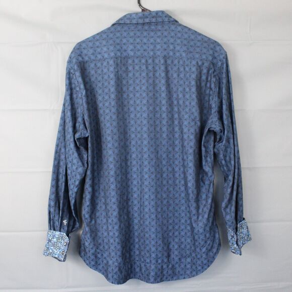 Robert Graham Shirt Mens Medium Diamante Button Up Contrast Cuffs Blue Collared - Picture 9 of 11